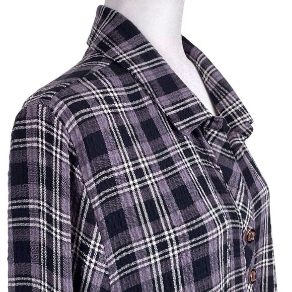 HABITAT Plaid Crinkle Tunic Top Gray Black Long Sleeve Shirt Size XL EUC - Picture 10 of 16